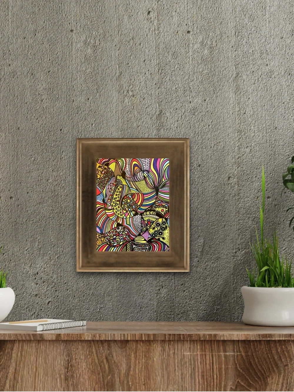 Colorful Abstract Fish Original Art. Acrylic on paper. 9”x11.5”. Without frame